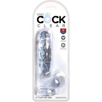 KING COCK CLEAR - PÊNIS REALISTA COM BOLAS 13,5 CM TRANSPARENTE - D-236525 - Dona Pimenta