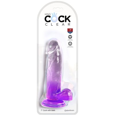 KING COCK CLEAR - PÊNIS REALISTA COM BOLAS 15,2 CM ROXO - D-236527 - Dona Pimenta