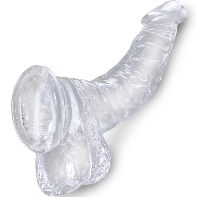 KING COCK CLEAR - PÊNIS CURVO REALISTA COM BOLAS 16,5 CM TRANSPARENTE - D-236529 - Dona Pimenta