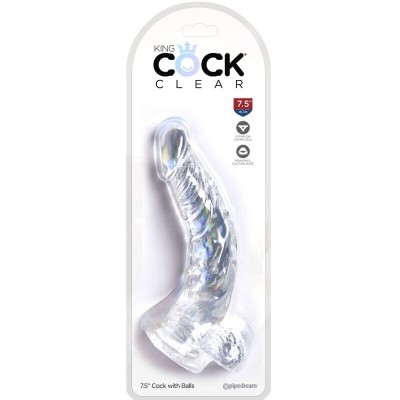 KING COCK CLEAR - PÊNIS CURVO REALISTA COM BOLAS 16,5 CM TRANSPARENTE - D-236529 - Dona Pimenta