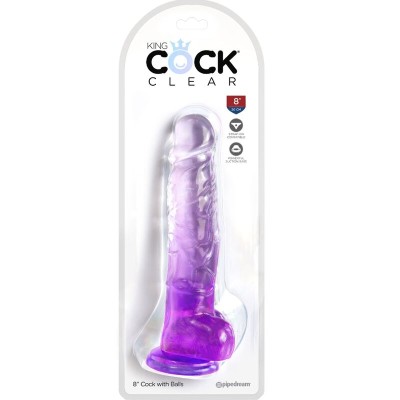 KING COCK CLEAR - PÊNIS REALISTA COM BOLAS 16,5 CM ROXO - D-236531 - Dona Pimenta