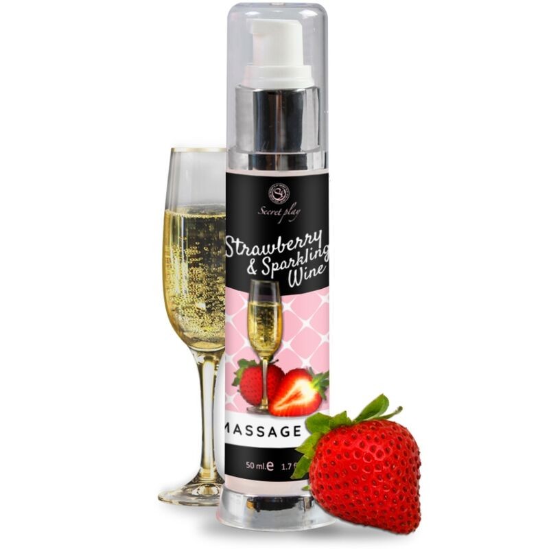 ÓLEO DE MASSAGEM SECRETPLAY MORANGO E VINHO ESPUMANTE 50 ML - D-226609 - Dona Pimenta