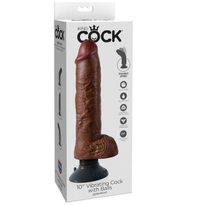 KING COCK 25,5 CM VIBRADOR COM BOLAS CASTANHO - PD5410-29 - Dona Pimenta