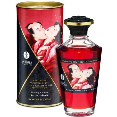 SHUNGA - ÓLEO DE MASSAGEM EFEITO CALOR SABOR INTENSO DE CEREJA 100 ML - D-213460 - Dona Pimenta