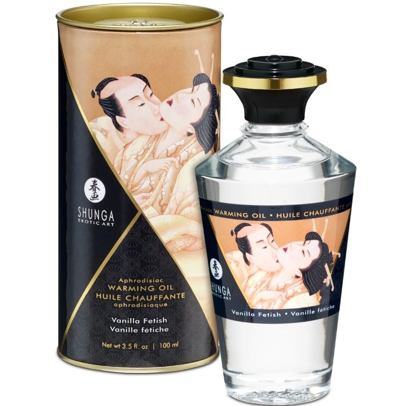 SHUNGA - ÓLEO DE MASSAGEM COM EFEITO DE CALOR SABOR FETISH BAUNILHA 100 ML - D-213463 - Dona Pimenta