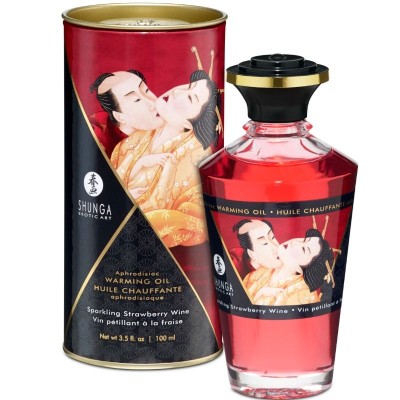 SHUNGA - ÓLEO DE MASSAGEM COM EFEITO CALOR DE MORANGOS E CAVA 100 ML - D-213464 - Dona Pimenta