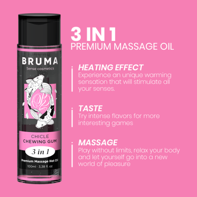 BRUMA - ÓLEO DE MASSAGEM PREMIUM EFEITO CALOR SABOR GOMA 3 EM 1 - D-236773 - Dona Pimenta