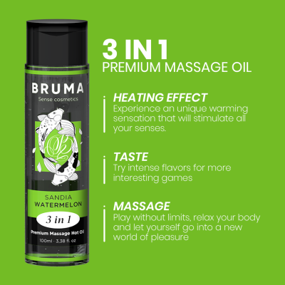 BRUMA - ÓLEO DE MASSAGEM PREMIUM EFEITO CALOR SABOR MELANCIA 3 EM 1 - D-236774 - Dona Pimenta