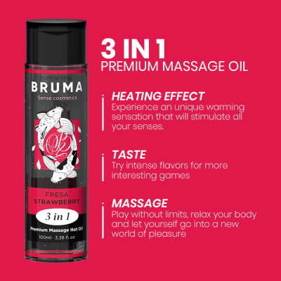 BRUMA - ÓLEO DE MASSAGEM PREMIUM EFEITO CALOR SABOR MORANGO 3 EM 1 - D-236775 - Dona Pimenta