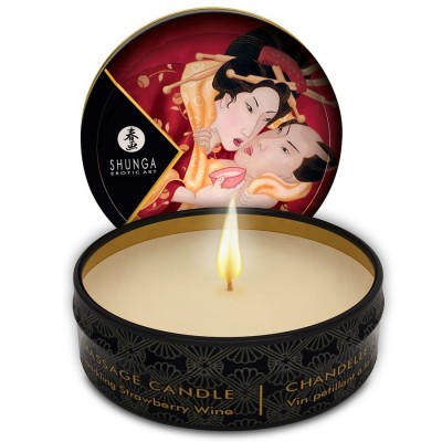 SHUNGA - MINI CARESS POR CANDELIGHT MORANGOS E VELA DE MASSAGEM CAVA 30 ML - D-202764 - Dona Pimenta