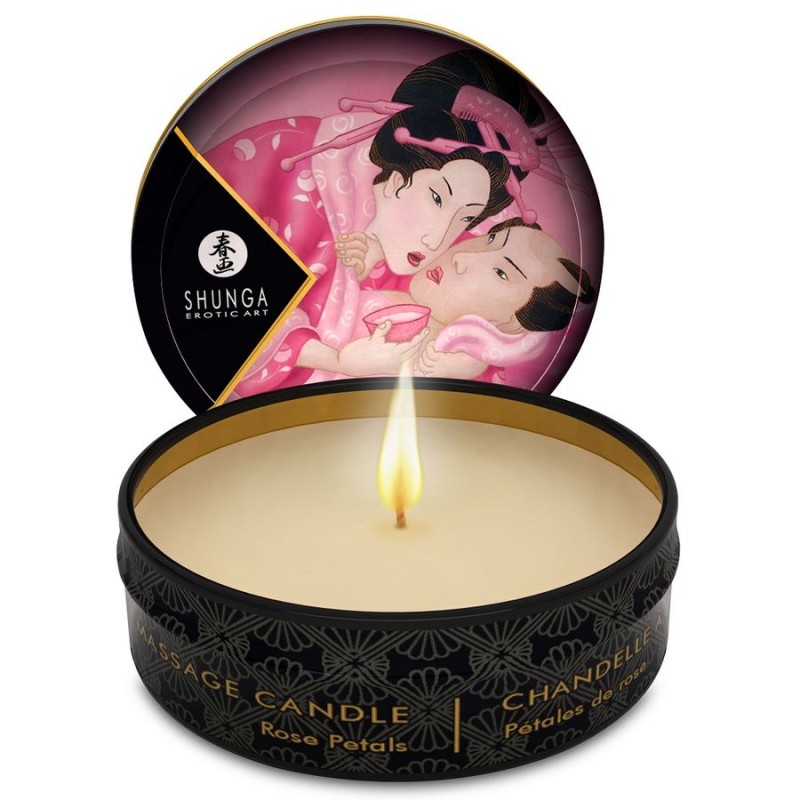 SHUNGA - MINI CARESS BY CANDELIGHT ROSES VELA DE MASSAGEM 30 ML - D-202767 - Dona Pimenta