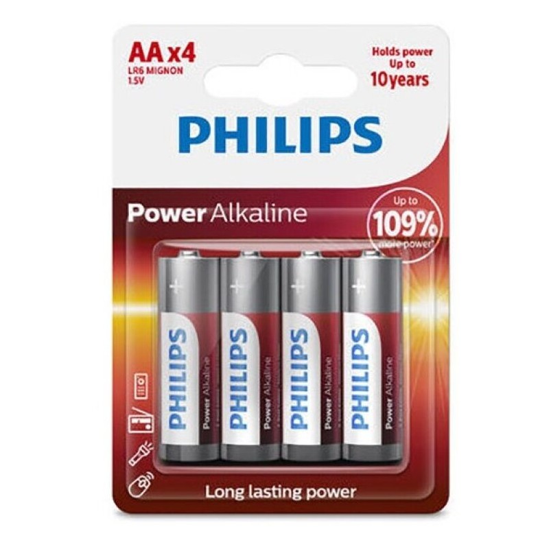 BATERIA ALCALINA DA PHILIPS POWER AA LR6 * 4 - D-225628 - Dona Pimenta