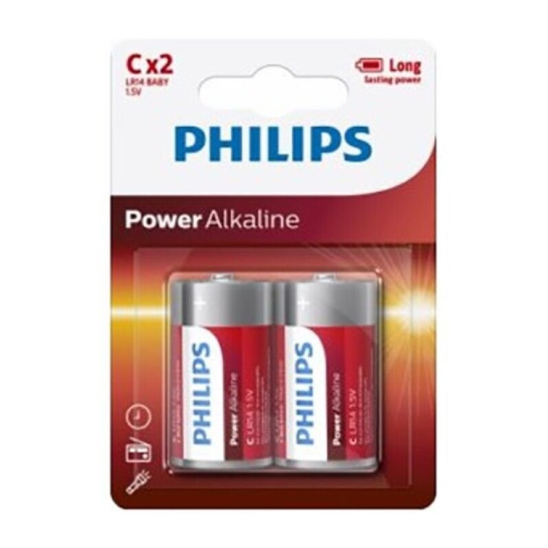 PHILIPS POWER ALKALINE PILA C LR14 BLISTER * 2 - D-225629 - Dona Pimenta