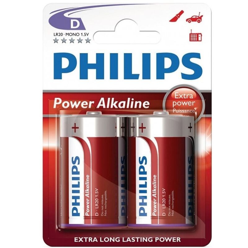 PHILIPS POWER ALKALINE PILA D LR20 BLISTER * 2 - D-225630 - Dona Pimenta