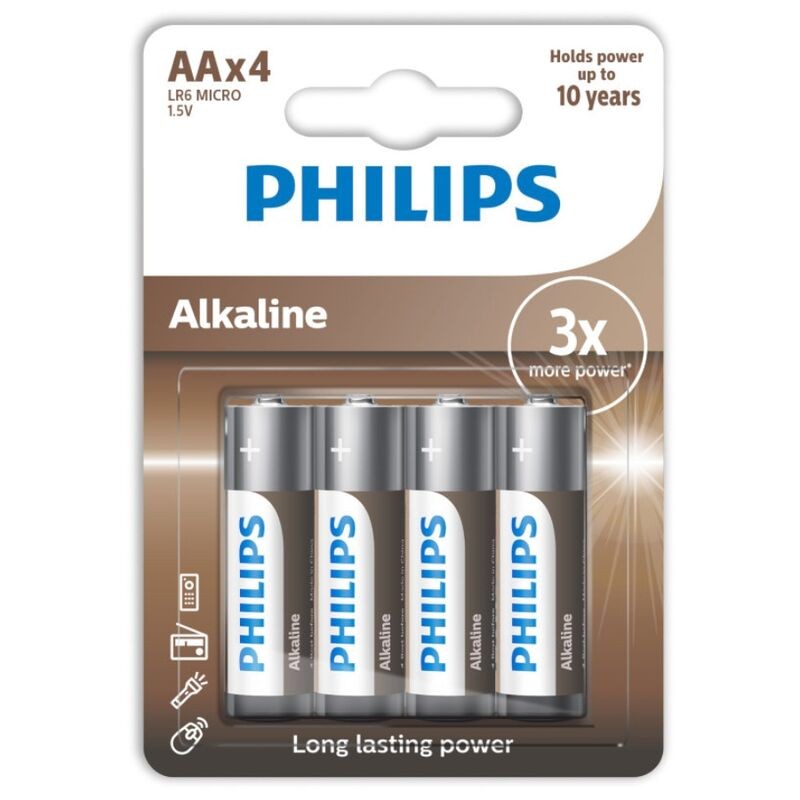 PILHAS ALCALINAS PHILIPS AA LR6 PACK 4 - D-228437 - Dona Pimenta