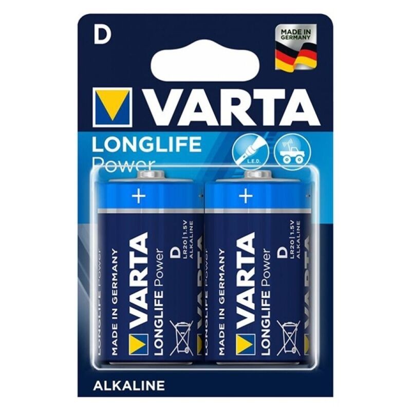 VARTA LONGLIFE POTÊNCIA ALCALINA BATERIA D LR20 2 UNIDADE - D-230470 - Dona Pimenta