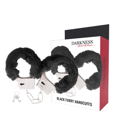 DARKNESS  PLEASURE FURRY HANDCUFFS BLACK - D-221226 - Dona Pimenta