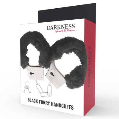 DARKNESS  PLEASURE FURRY HANDCUFFS BLACK - D-221226 - Dona Pimenta