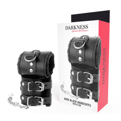 DARKNESS  WRIST RESTRAINTS BLACK WITH FUR - D-221234 - Dona Pimenta