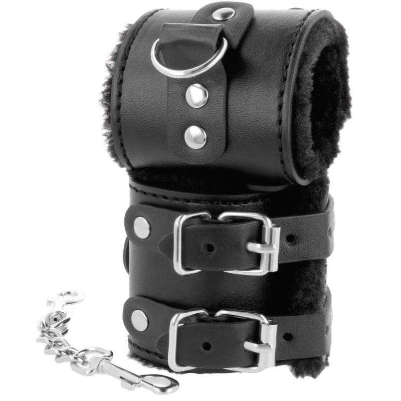 DARKNESS  WRIST RESTRAINTS BLACK WITH FUR - D-221234 - Dona Pimenta