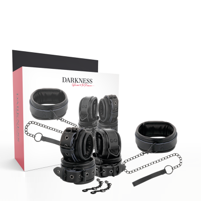 DARKNESS LEATHER AND HANDCUFFS BLACK - D-221255 - Dona Pimenta