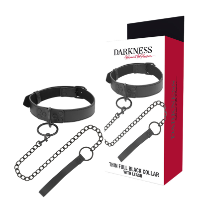 DARKNESS THIN BLACK FULL COLLAR  WITH LEASH - D-226690 - Dona Pimenta