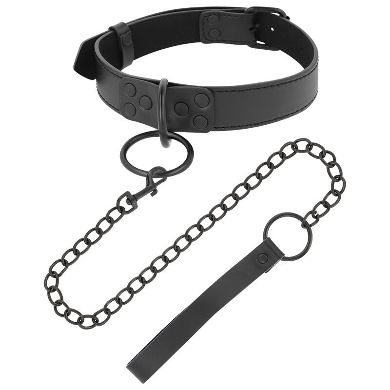 DARKNESS THIN BLACK FULL COLLAR  WITH LEASH - D-226690 - Dona Pimenta