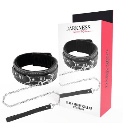 DARKNESS BLACK FURRY COLLAR WITH LEASH - D-221153 - Dona Pimenta