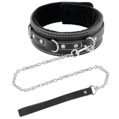 DARKNESS BLACK FURRY COLLAR WITH LEASH - D-221153 - Dona Pimenta