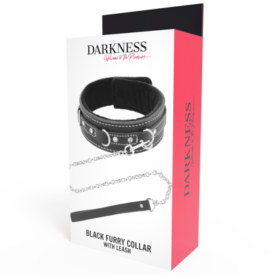 DARKNESS BLACK FURRY COLLAR WITH LEASH - D-221153 - Dona Pimenta