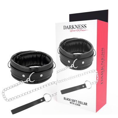 DARKNESS BLACK SOFT COLLAR WITH LEASH LEATHER - D-221154 - Dona Pimenta