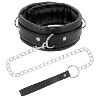 DARKNESS BLACK SOFT COLLAR WITH LEASH LEATHER - D-221154 - Dona Pimenta