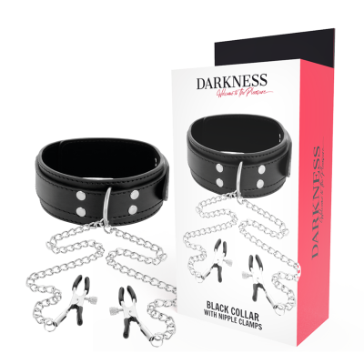 DARKNESS  COLLAR WITH NIPPLE CLAMPS BLACK - D-221156 - Dona Pimenta