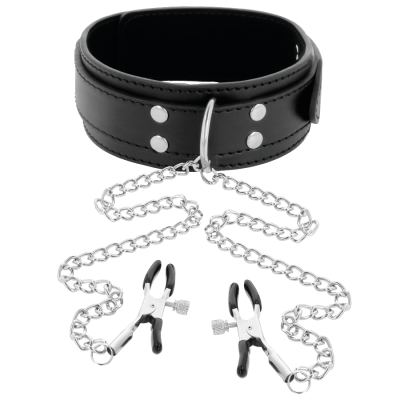 DARKNESS  COLLAR WITH NIPPLE CLAMPS BLACK - D-221156 - Dona Pimenta