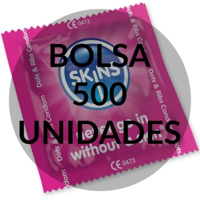 SACO PONTOS E TIRAS DE PRESERVATIVOS SKINS 500 UNIDADES - D-209342 - Dona Pimenta