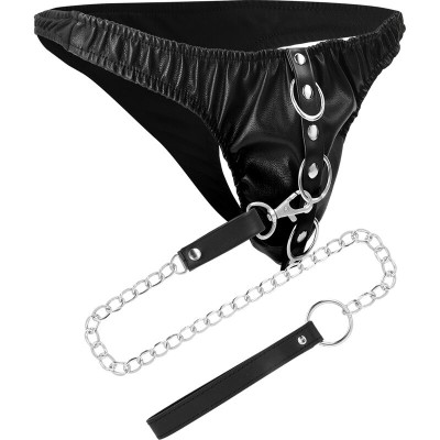 DARKNESS BLACK UNDERPANTS WITH LEASH - D-226695 - Dona Pimenta