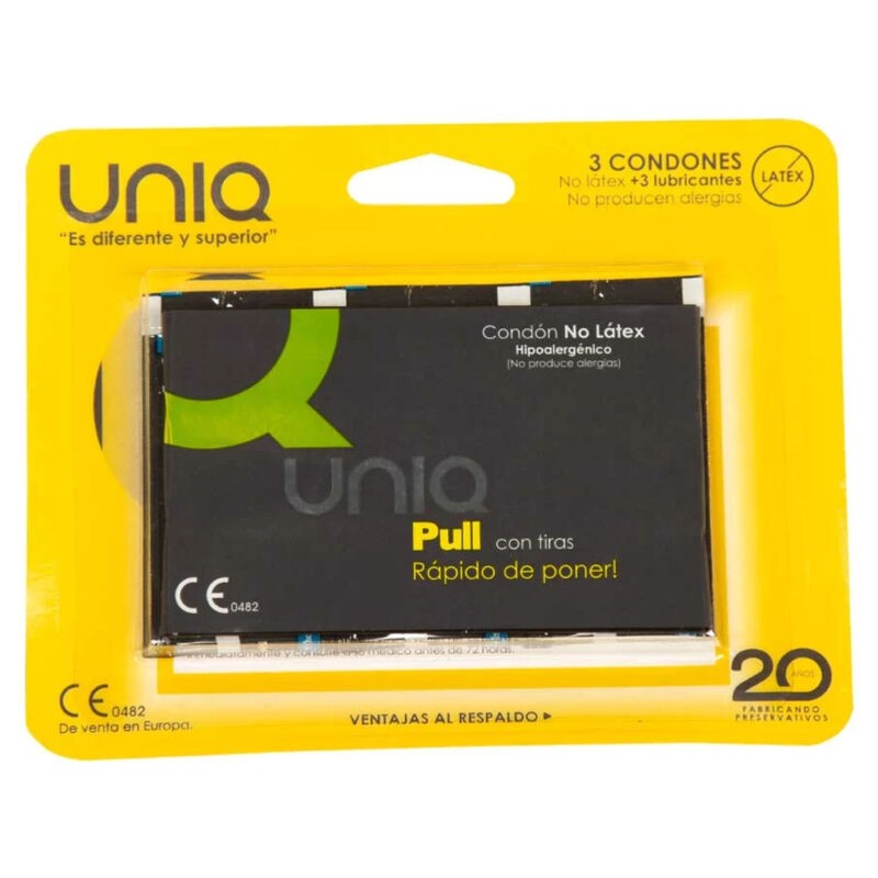 UNIQ PULL SEM LÁTEX PRESERVATIVOS COM TIRAS 3 UNIDADES - D-214089 - Dona Pimenta