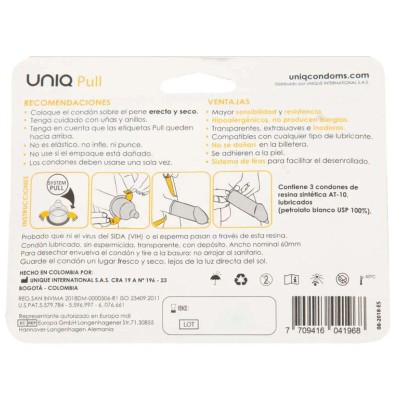 UNIQ PULL SEM LÁTEX PRESERVATIVOS COM TIRAS 3 UNIDADES - D-214089 - Dona Pimenta