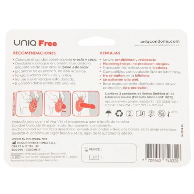 PRESERVATIVOS SEM LÁTEX UNIQ COM ANEL PROTETOR 3 UNIDADES - D-215000 - Dona Pimenta