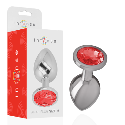 INTENSE - PLUGUE ANAL DE METAL COM VIDRO VERMELHO TAMANHO M - D-234369 - Dona Pimenta