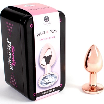 SECRET PLAY - BUTT PLUG DE METAL OURO ROSE TAMANHO PEQUENO 7 CM - D-234739 - Dona Pimenta