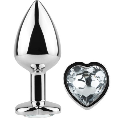 SECRET PLAY - METAL BUTT PLUG CORAÇÃO DE CRISTAL TRANSPARENTE TAMANHO PEQUENO 7 CM - D-234743 - Dona Pimenta