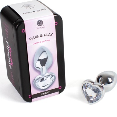 SECRET PLAY - METAL BUTT PLUG CORAÇÃO DE CRISTAL TRANSPARENTE TAMANHO PEQUENO 7 CM - D-234743 - Dona Pimenta