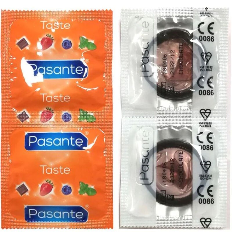 PASANTE - PRESERVATIVOS SABOR CHOCOLATE TENTAÇÃO SACO 144 UNIDADES - D-236480 - Dona Pimenta