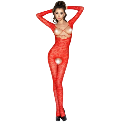 PASSION WOMAN BS031 BODYSTOCKING RED ONE SIZE - D-216399 - Dona Pimenta