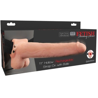 SÉRIE FETISH FANTASY - ARNÊS AJUSTÁVEL PÉNIS REALISTA COM BOLAS RECARREGÁVEIS E VIBRADOR 28 CM - D-236546 - Dona Pimenta