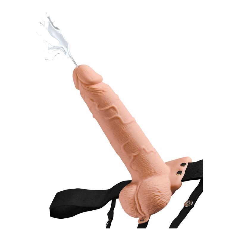 FETISH FANTASY SERIES - ARNÊS AJUSTÁVEL PÉNIS REALÍSTICO COM BOLAS SQUIRTING 19 CM - D-236549 - Dona Pimenta