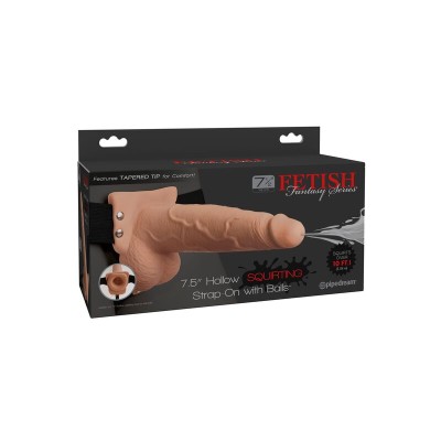 FETISH FANTASY SERIES - ARNÊS AJUSTÁVEL PÉNIS REALÍSTICO COM BOLAS SQUIRTING 19 CM - D-236549 - Dona Pimenta