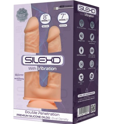 SILEXD - MODELO 1 VIBRADOR DE PÊNIS REALISTA DUPLA PENETRAÇÃO PREMIUM SILEXPAN SILICONE 17,5 / 19,5 CM - D-237285 - Dona Pimenta