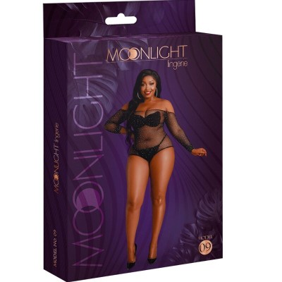 MOONLIGHT - MODELO 9 BODY MANGA COMPRIDA PRETO BRILHANTE PLUS SIZE - D-237352 - Dona Pimenta